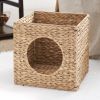 Gertrude Water Hyacinth Woven Wicker Square Cat Bed Cave - 13" x 13" x 13" - For Small and Medium Cat Breeds and Chihuahua