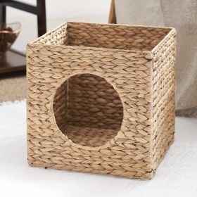 Gertrude Water Hyacinth Woven Wicker Square Cat Bed Cave - 13" x 13" x 13" - For Small and Medium Cat Breeds and Chihuahua