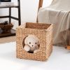 Gertrude Water Hyacinth Woven Wicker Square Cat Bed Cave - 13" x 13" x 13" - For Small and Medium Cat Breeds and Chihuahua